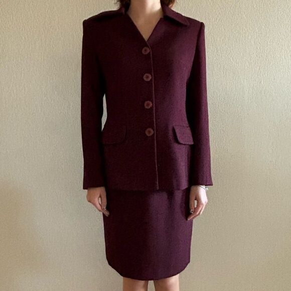 Vintage Welldress Wine Burgundy Suit Blazer and Skirt  Size M - Picture 3 of 11